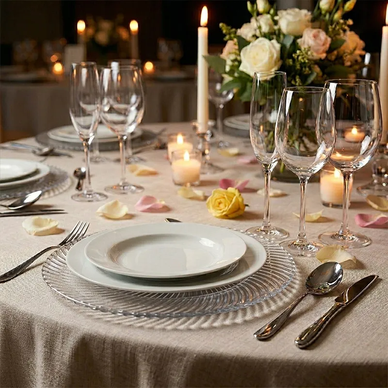 platos de presentacion de cristal efecto espiral para bodas y eventos