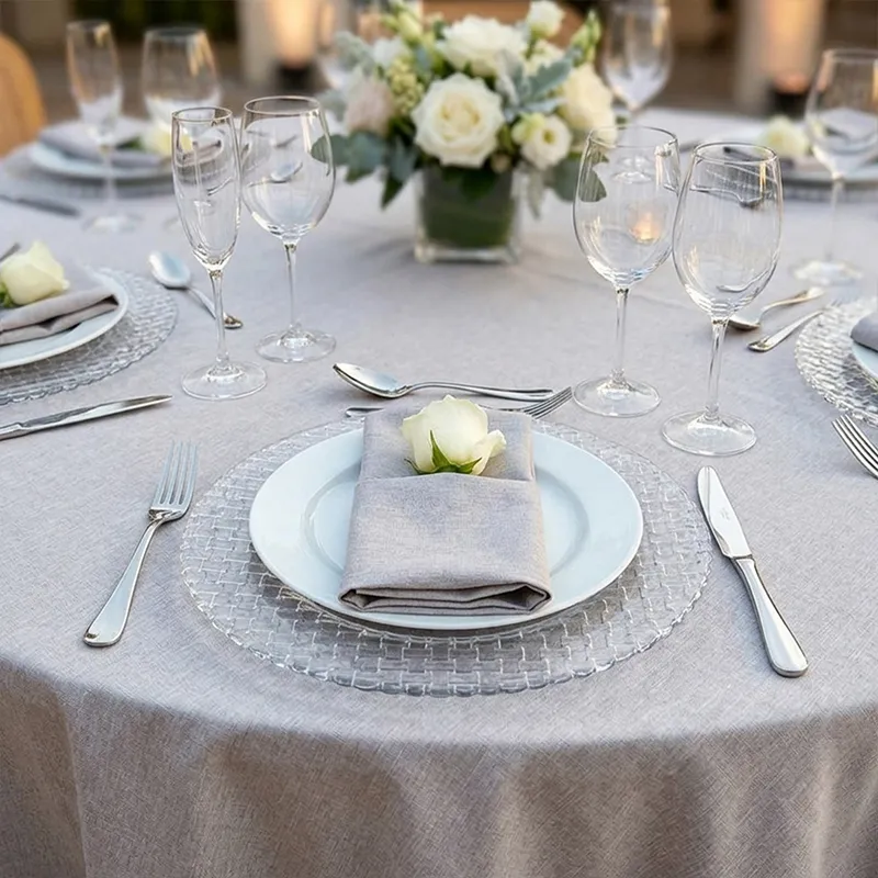 Plato de presentación de cristal en forma de red transparente en alquiler para bodas y eventos